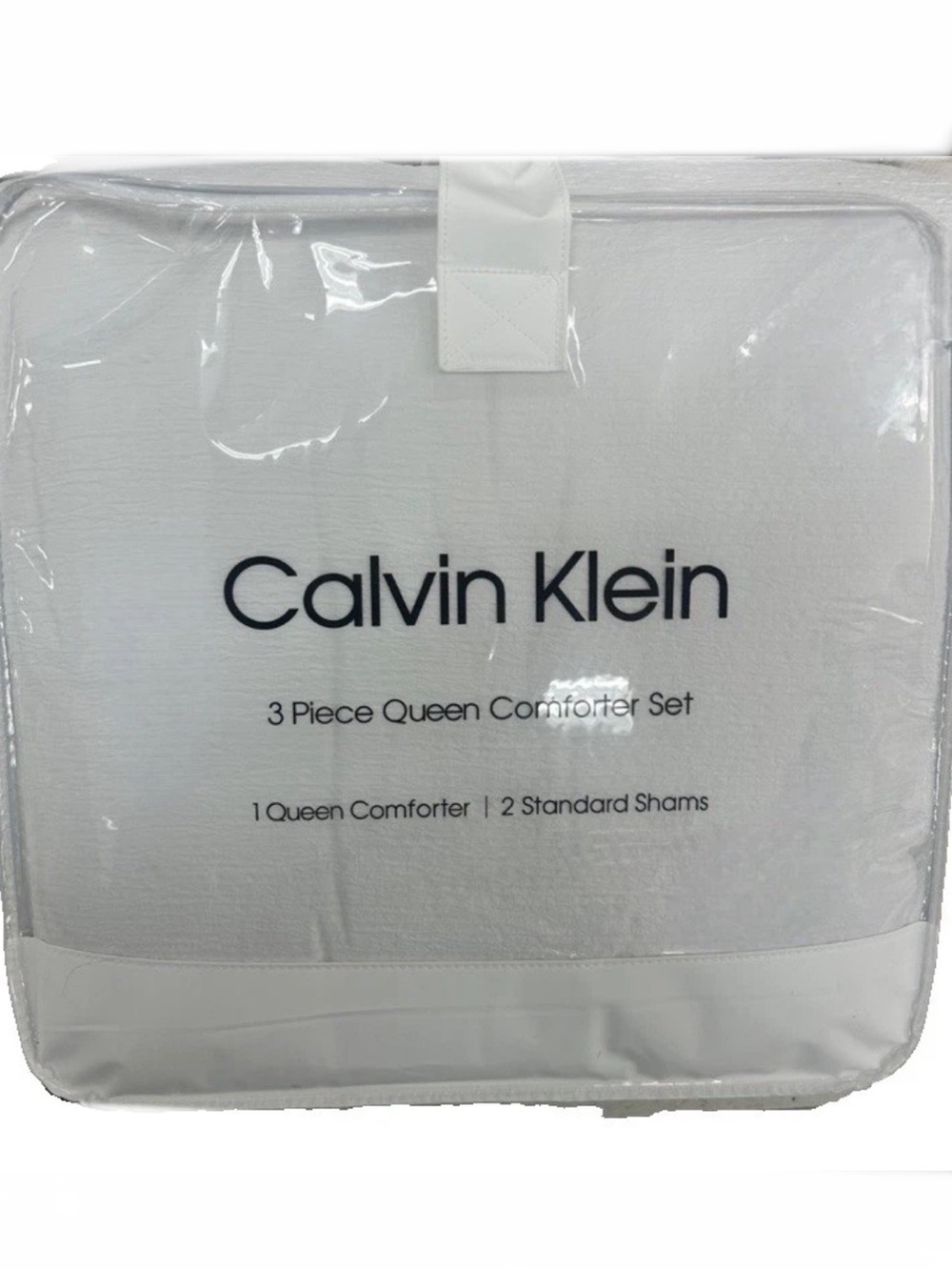 Calvin Klein 3 Piece White Seersucker Queen Comforter Set 92”x96”